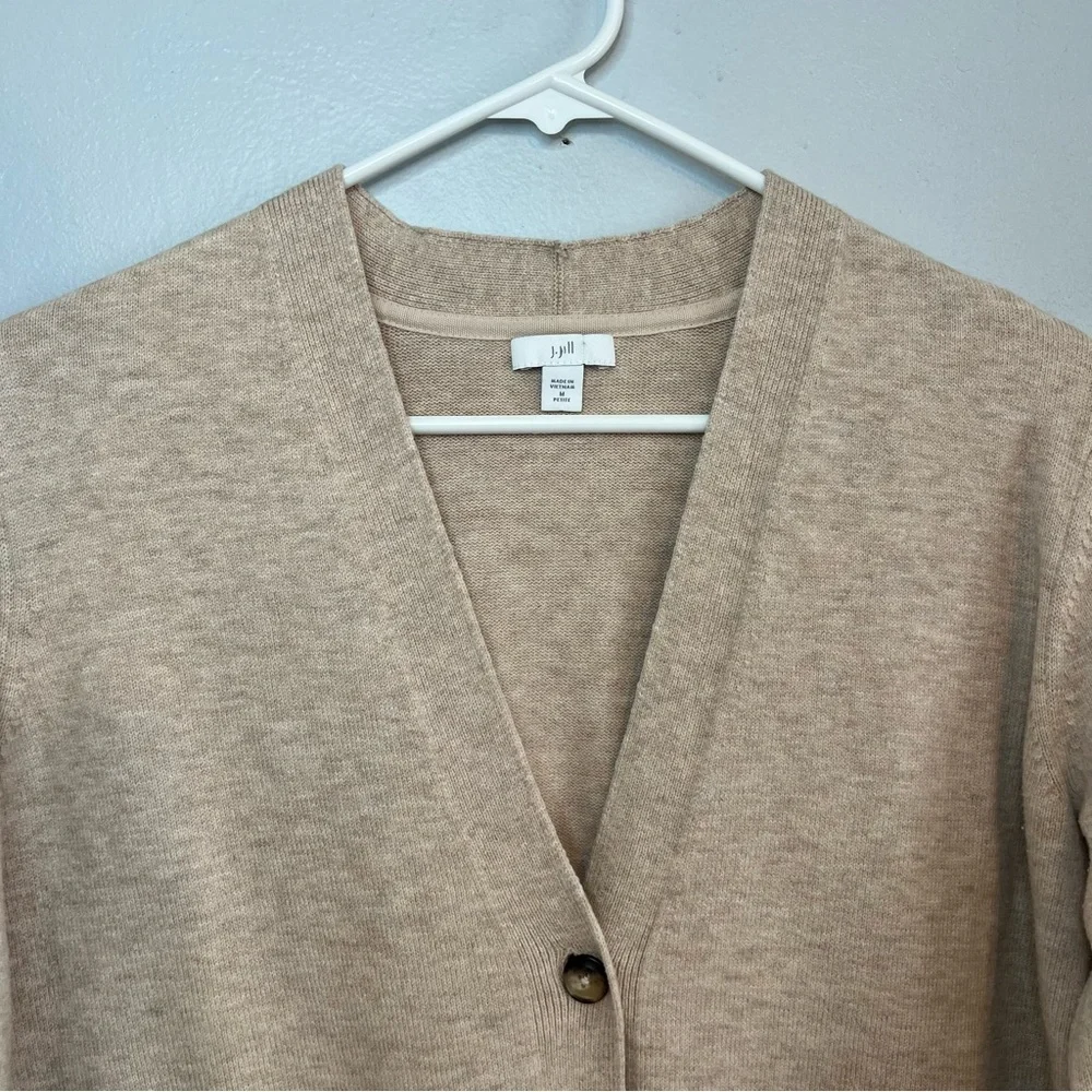 J.Jill Brown Tan Cotton Blend Long Sleeve Button-Down Colorblock Cardigan Sz M - Picture 2 of 10